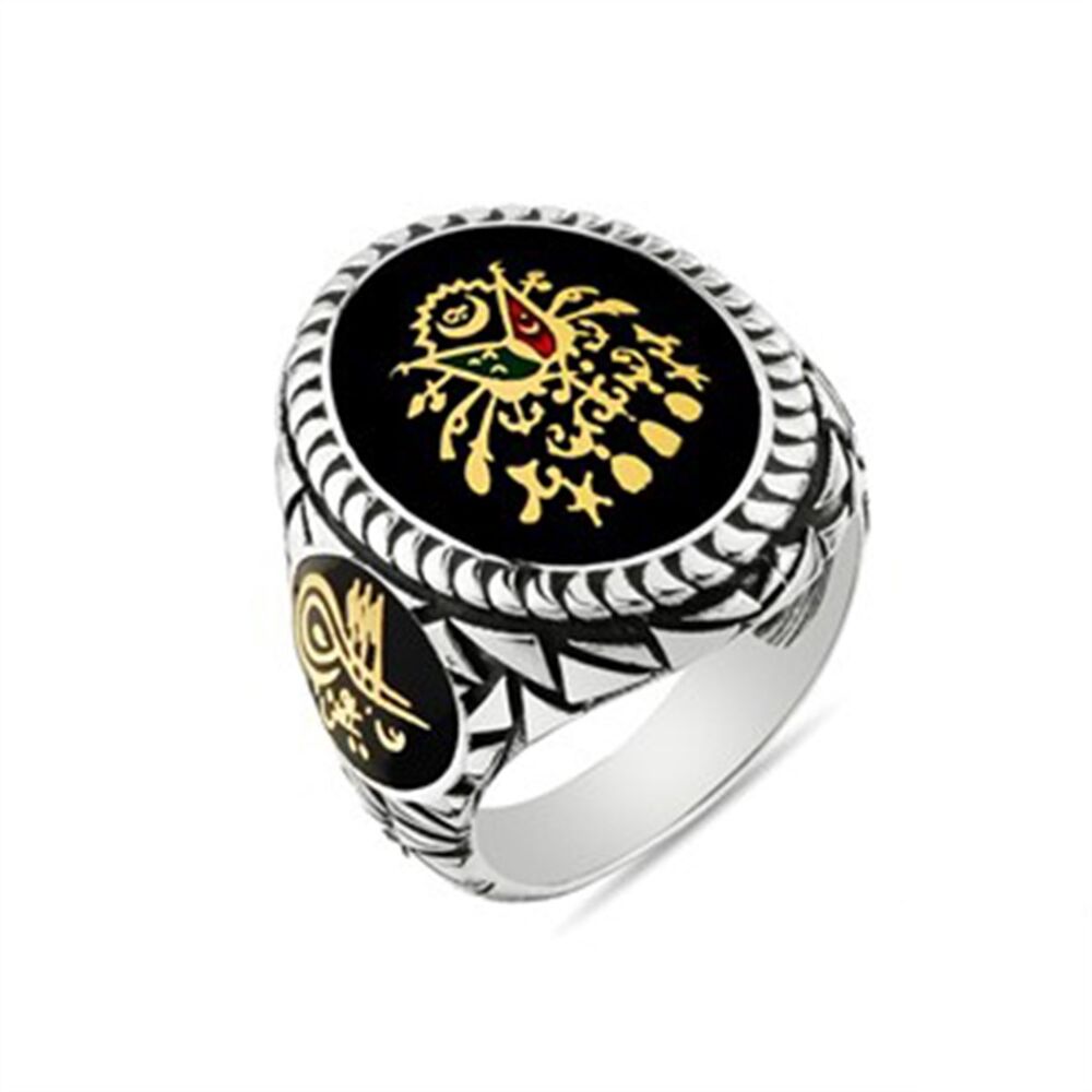 Sterling silver oval men's ring engraved with the emblem of the Ottoman Empire - 1