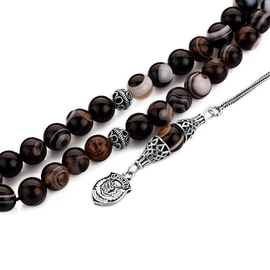 Sulaymani Agate Stone Rosary with a tassel bearing a special police symbol - 3