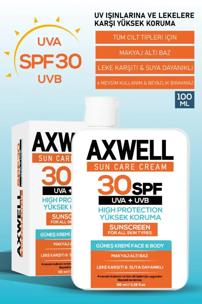 Axwell Sun Care Cream Güneş Kremi Yüksek Koruma 30 SPF 100ml - 1