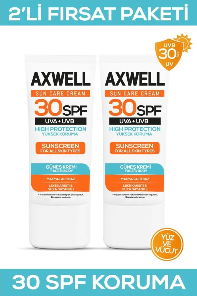 Axwell Sun Care Cream Güneş Kremi Yüksek Koruma 30 SPF 50ml 2 Li Fırsat Seti - 1