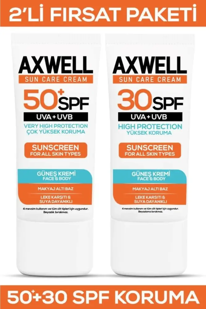 Axwell Sun Care Cream Leke Karşıtı Güneş Kremi Çok Yüksek Koruma 50+ SPF 50ml + 30 SPF 50 Fırsat Seti - 1