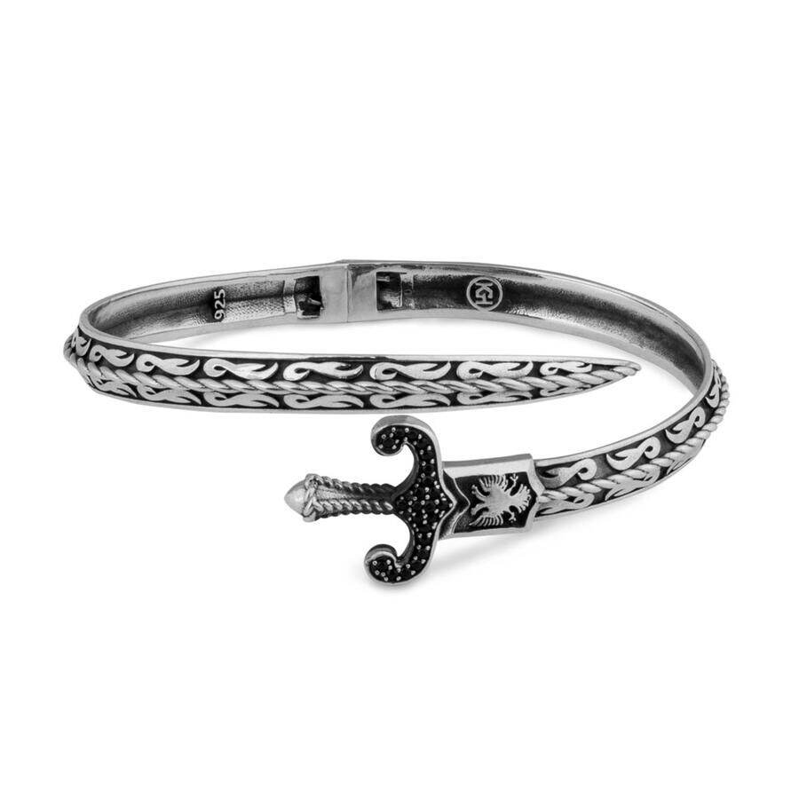 Sword Model 925 Sterling Silver Men's Bracelet With Black Stone - 2