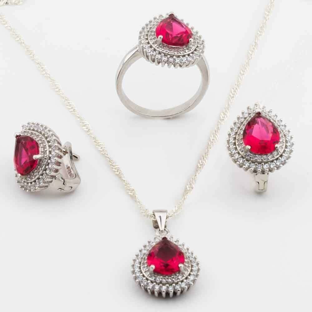 Takıhan 925 Silver Red Zircon Drop Model Set - 1