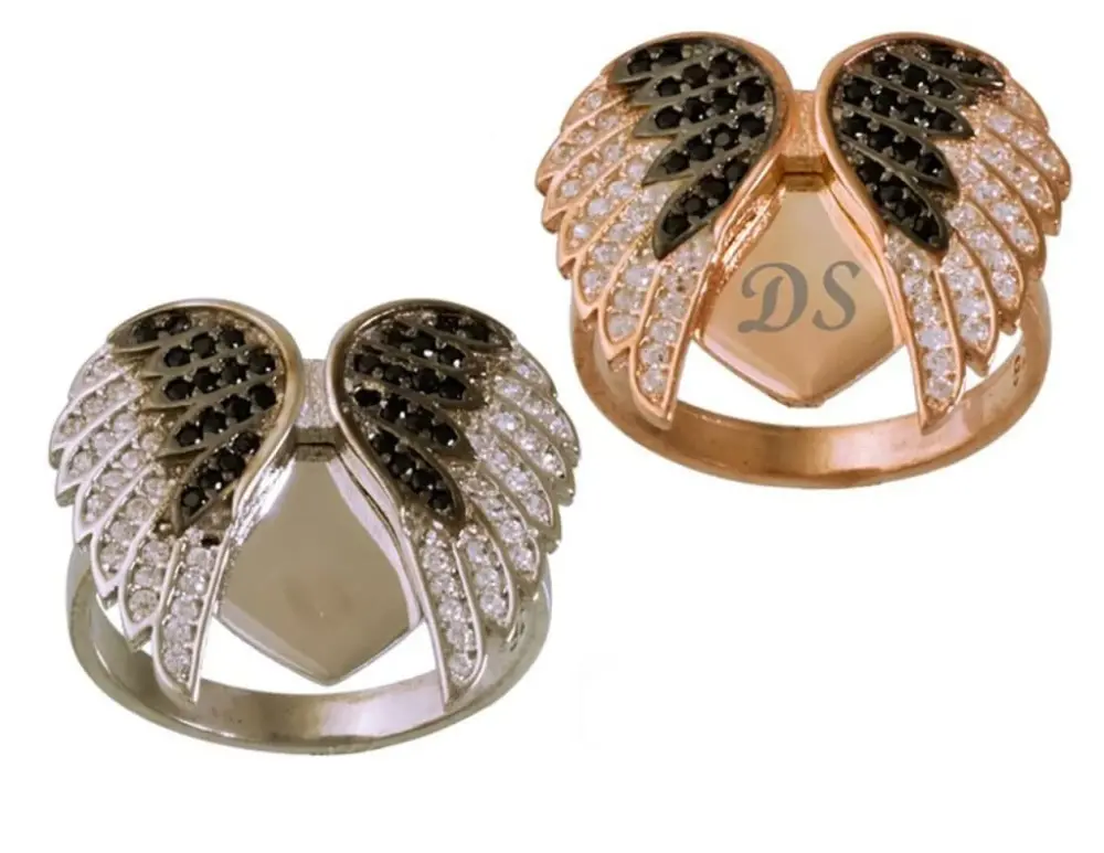 Takıhan 925 Sterling Silver Heart and Angel Wing Ring - 1