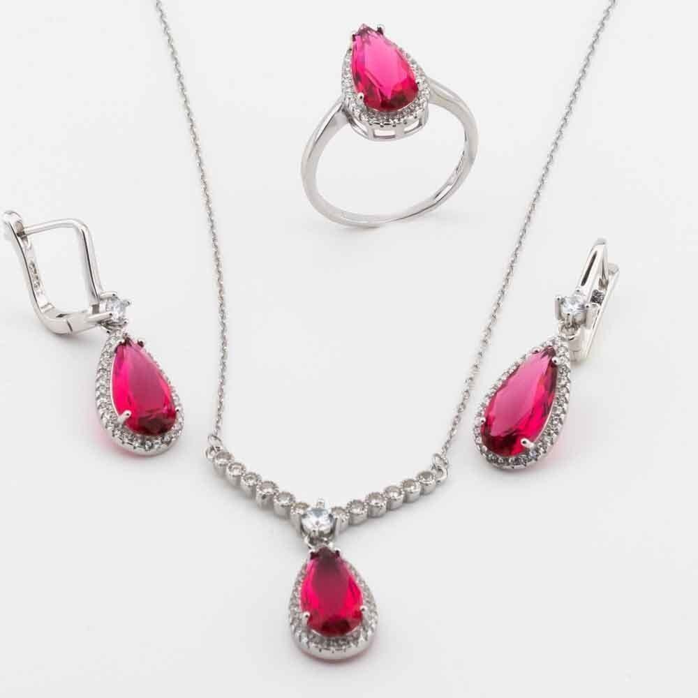 Takıhan 925 Sterling Silver Pink Zircon Drop-Design Set - 1