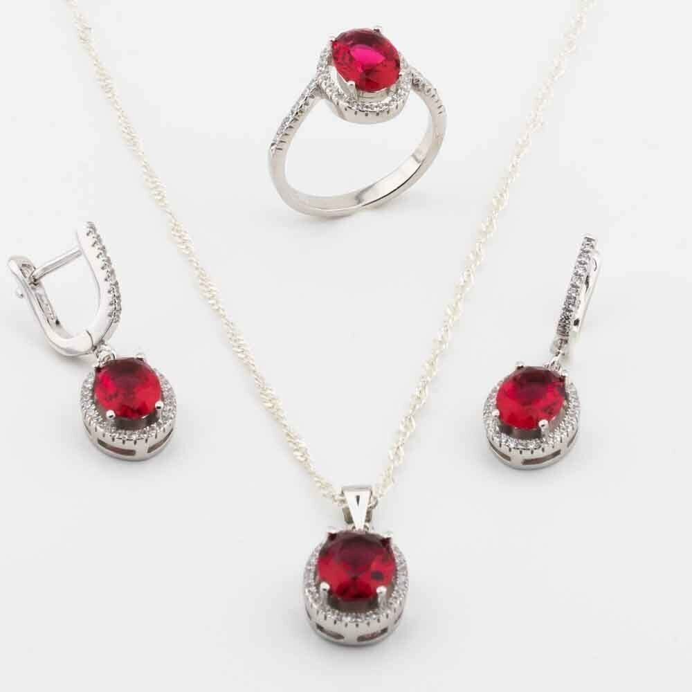 Takıhan 925 Sterling Silver Red Zircon Round Set - 1