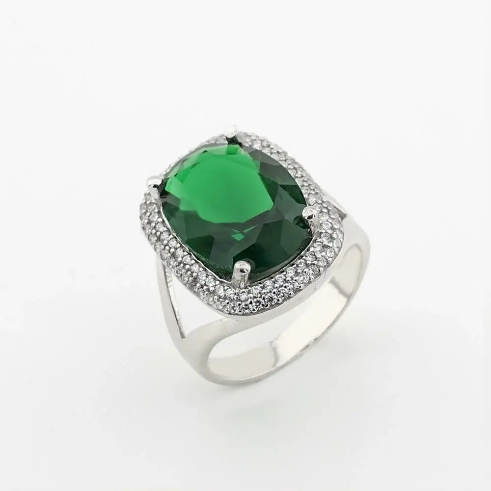 Takıhan 925 Sterling Silver Ring with Green Zircon Stone - 1