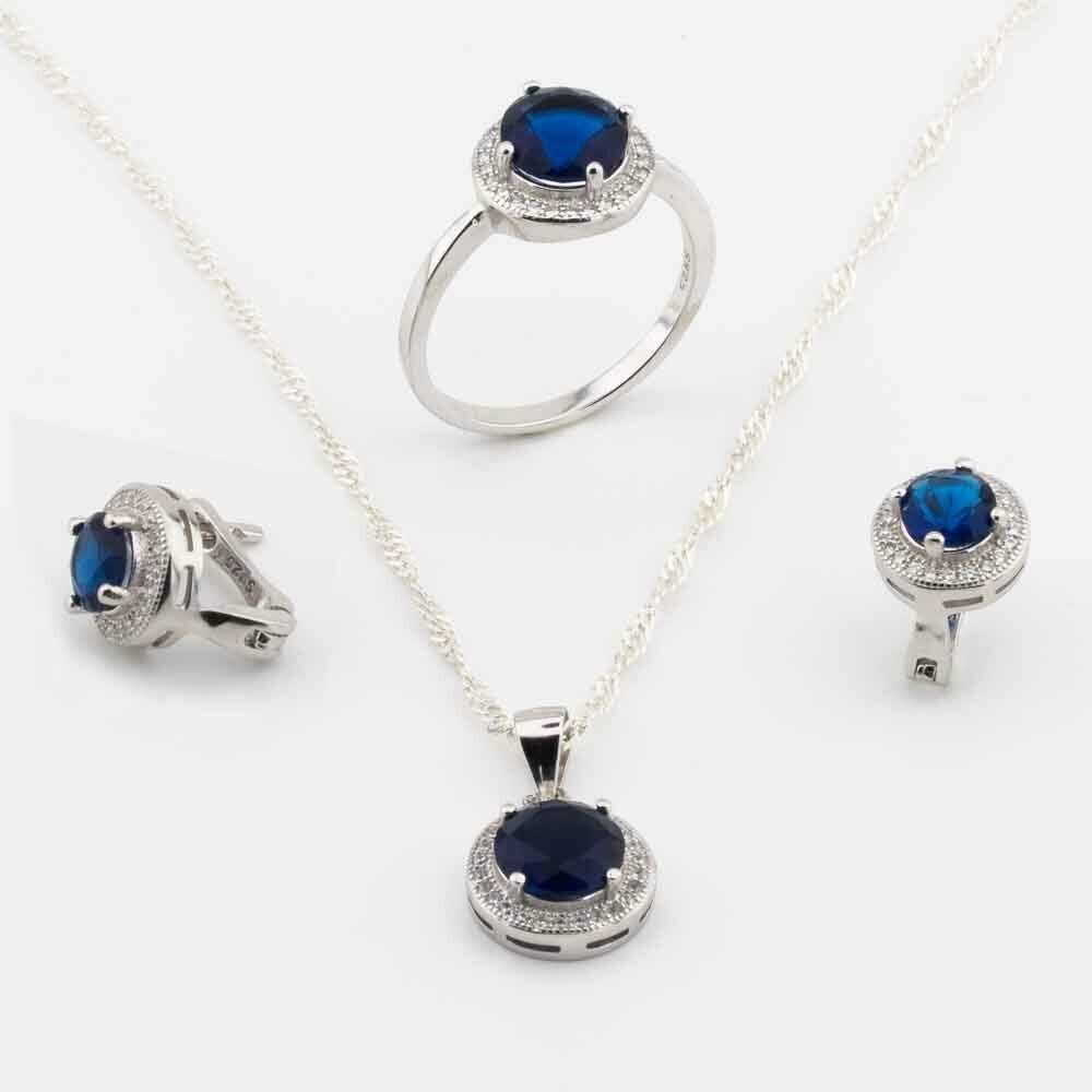 Takıhan 925 Sterling Silver Set with Blue Round Stone - 1