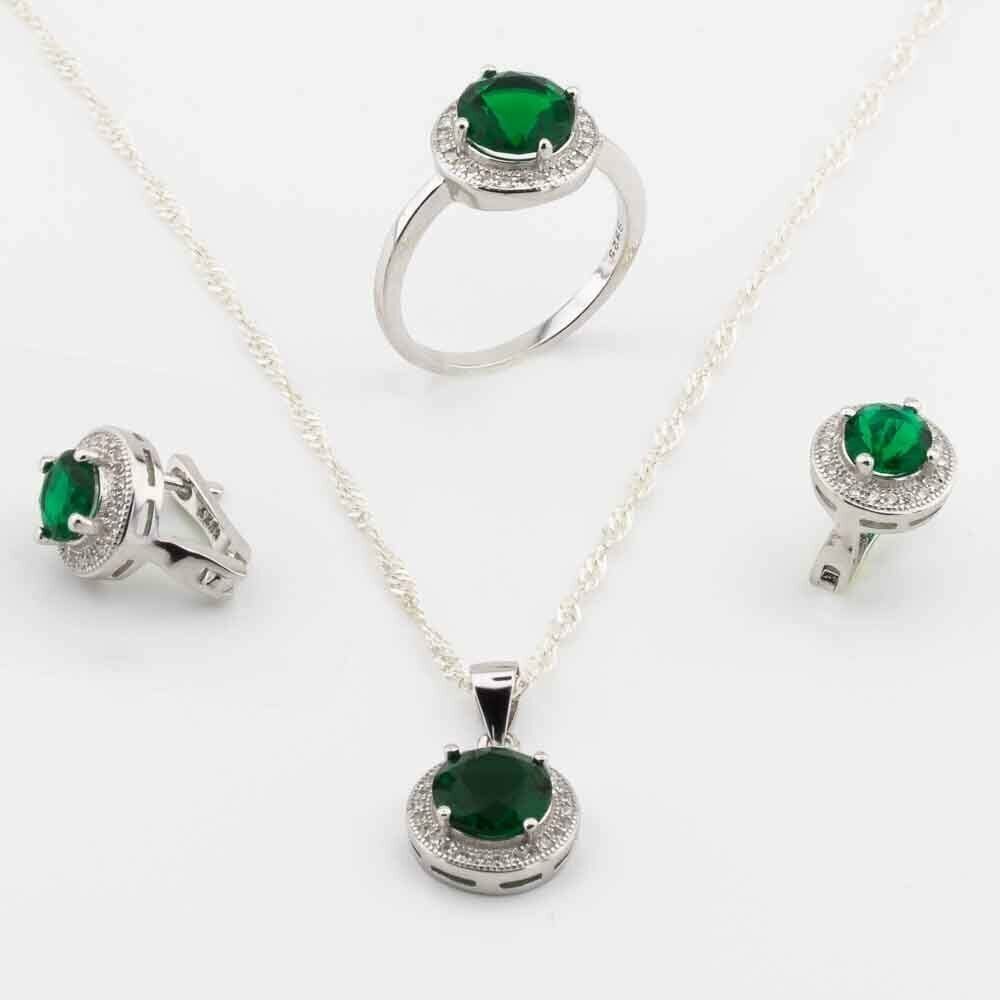 Takıhan 925 Sterling Silver Set with Green Zircon Stone in Round Design - 1