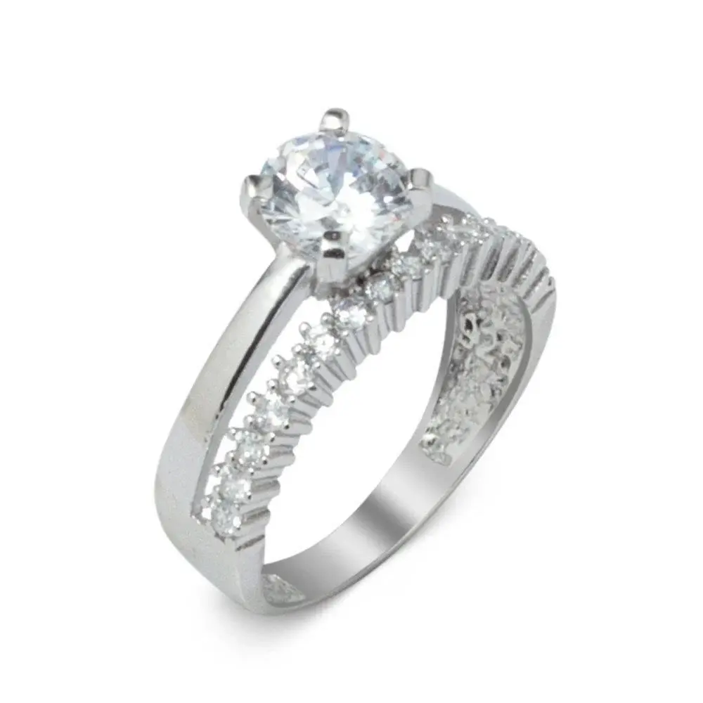 Takıhan 925 Sterling Silver Single Row Half Eternity Solitaire Ring - 1