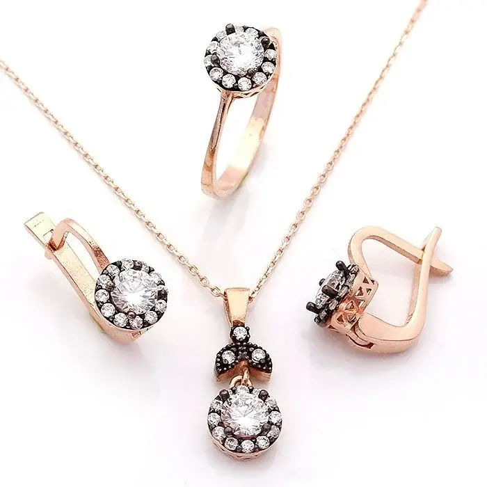 Takıhan 925 Sterling Silver Zircon Flower Design Set - 1