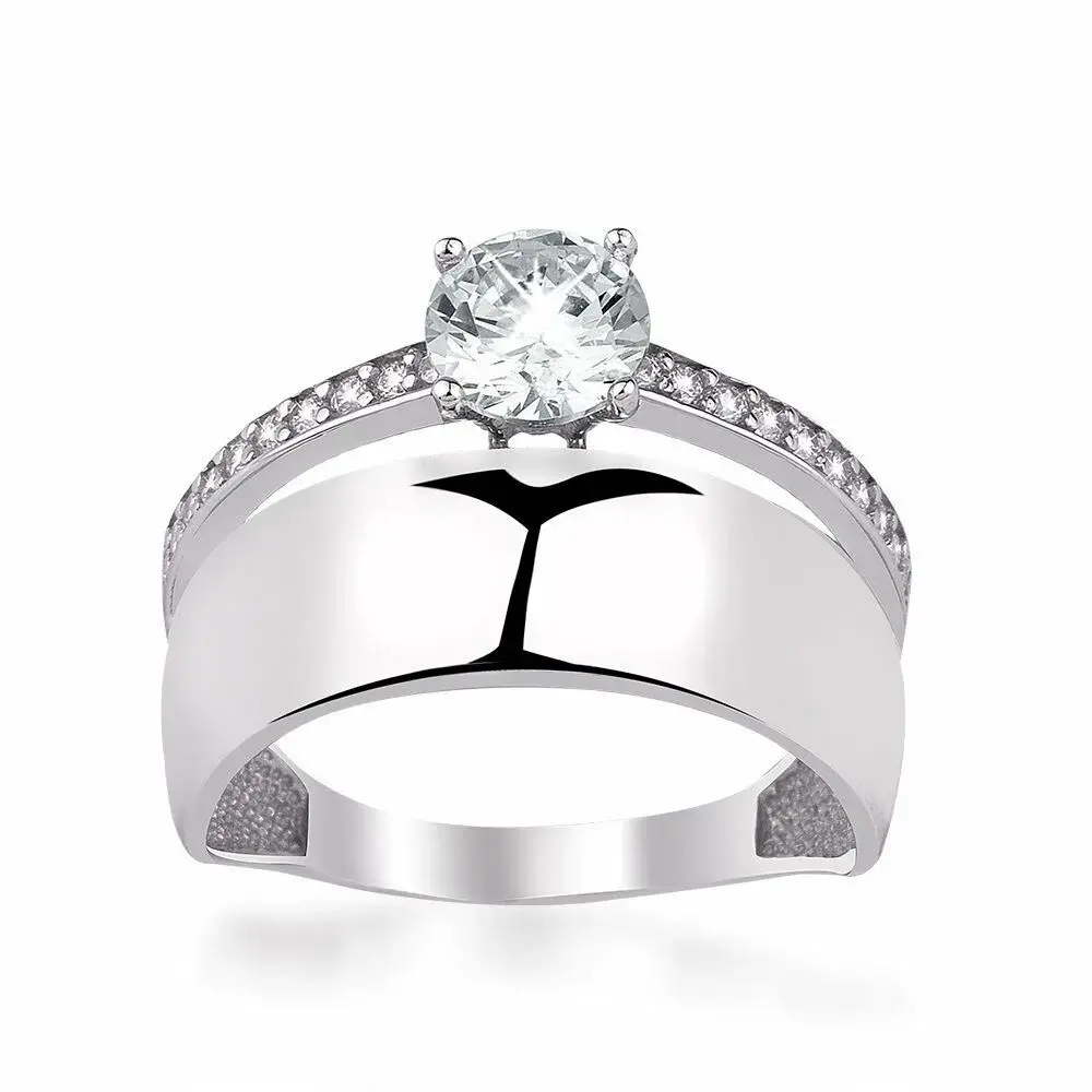 Takıhan 925 Sterling Silver Zircon Stone Half-Tour Model Ring - 1