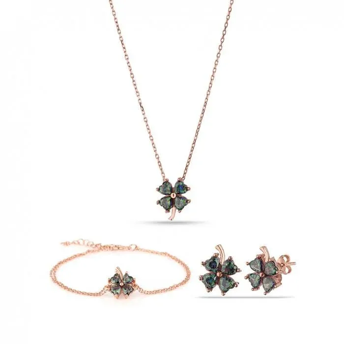 Takıhan Mystic Topaz Silver Clover Set - 1