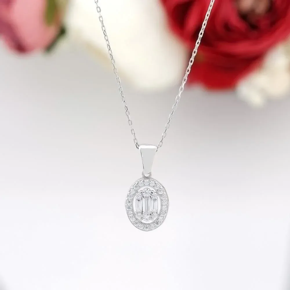 Takıhan Oval Baguette Zircon Stone Silver Women's Set - 4