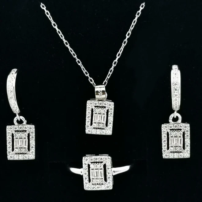 Takıhan Special Diamond Design 925 Sterling Silver Baguette Set - 1