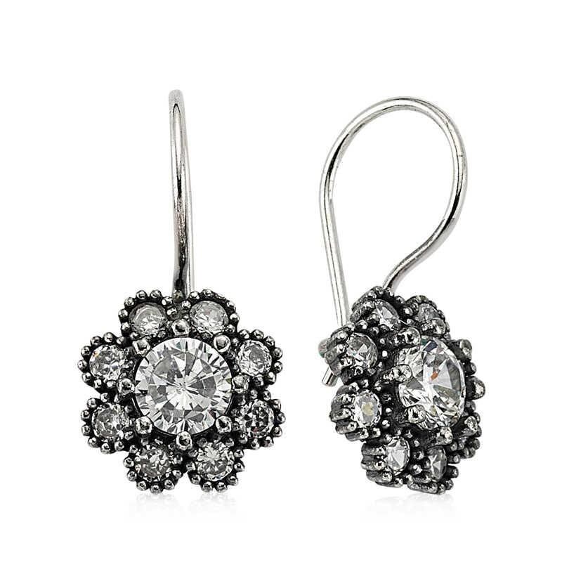 Takihan Specially Designed Ornate Zircon Stone 925 Sterling Silver Flower Earrings - 1