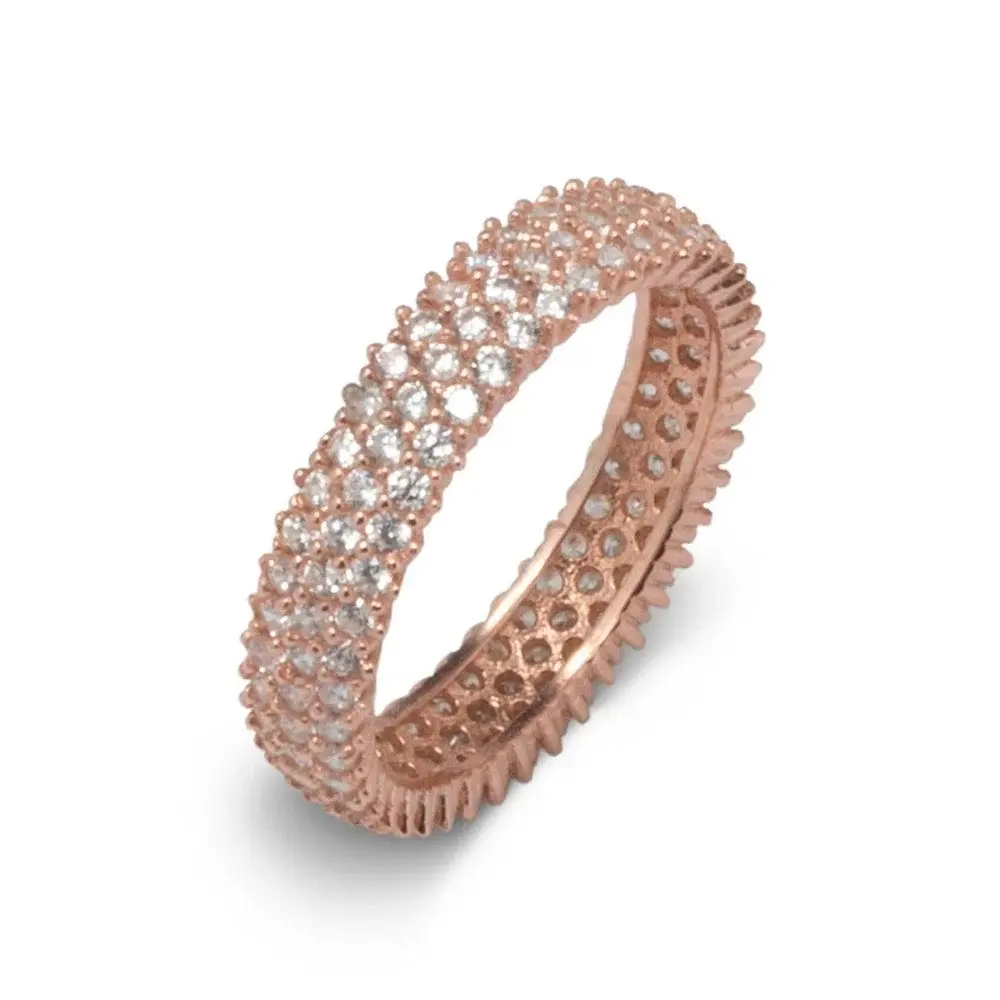 Takıhan Three-Row Full-Tour Rose Gold Plated Silver Wedding Band - 1