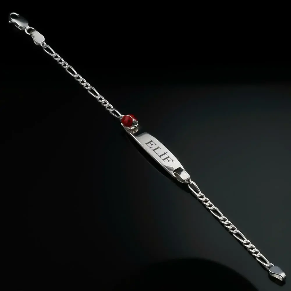 Takıhane Children's Imprint Bracelet with Name Engraved Ladybug Design 925 Sterling Silver - 2