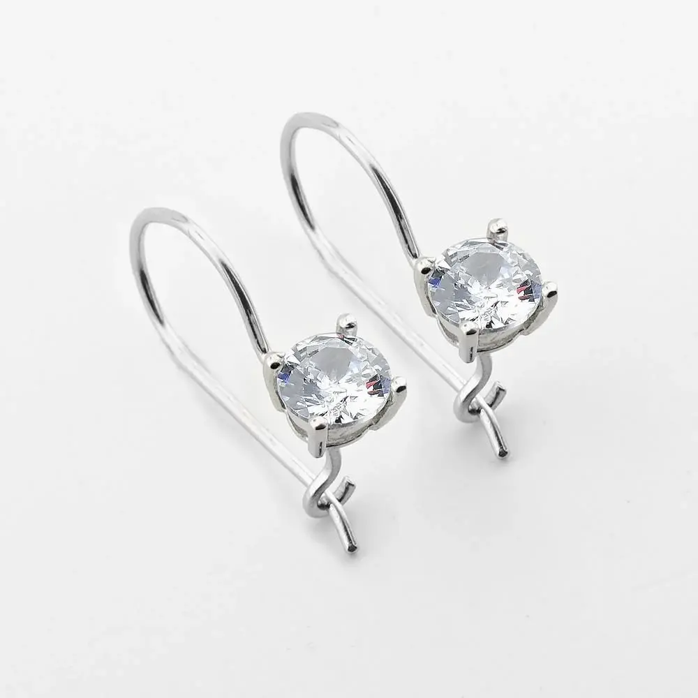 Takıhane Round Zircon Stone Silver Earrings - 2