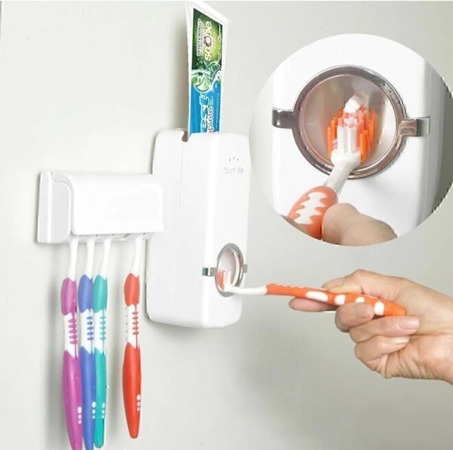 Toptanpro Toothpaste Squeezer and 5-piece Toothbrush Holder - 1