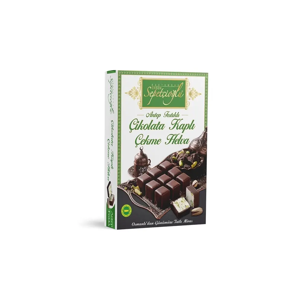 Turkish halva cubes covered with chocolate and pistachios - 1