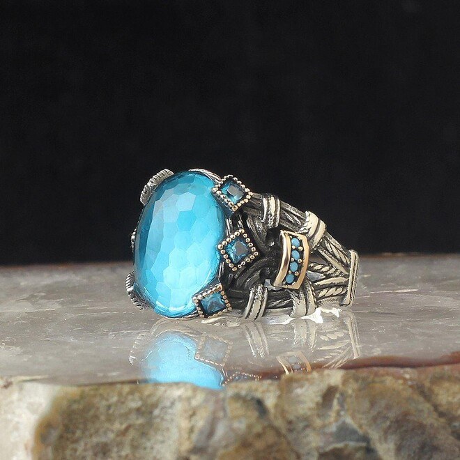 Unique men's silver ring with topaz gemstone - 2