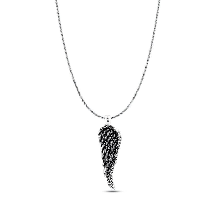 Wing Motif 925 Sterling Silver Men's Necklace With Thin Chain - 1