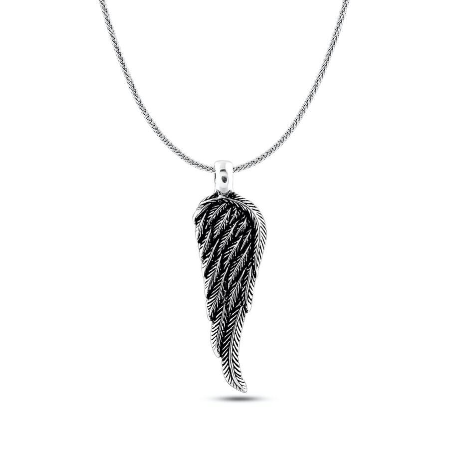 Wing Motif 925 Sterling Silver Men's Necklace With Thin Chain - 2