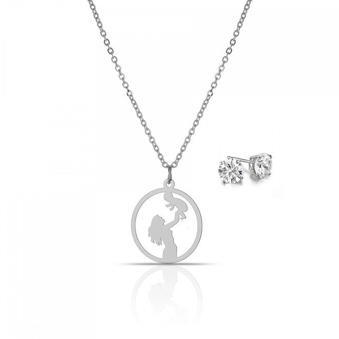 Women's set of earrings and necklace with the design of the mother and her child - 1