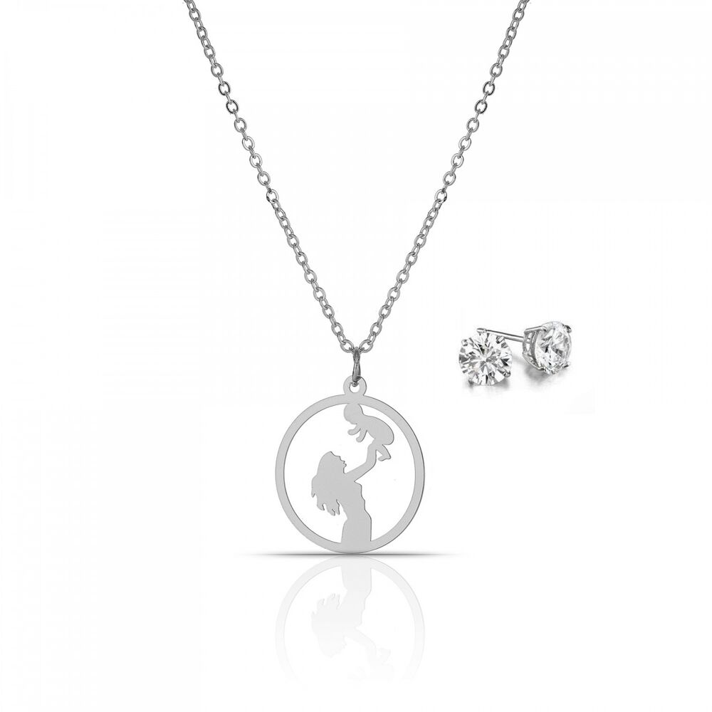 Women's set of earrings and necklace with the design of the mother and her child - 1