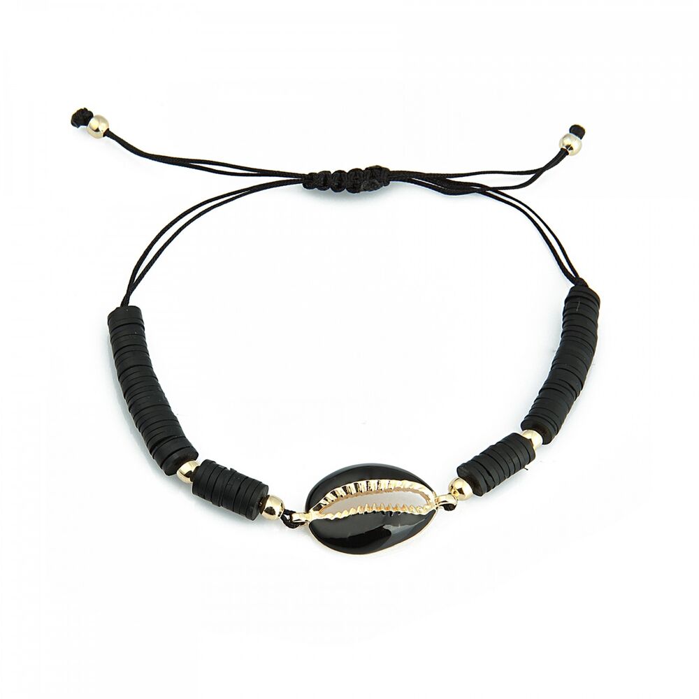 Women's bracelet made of black rope with seashell - 2