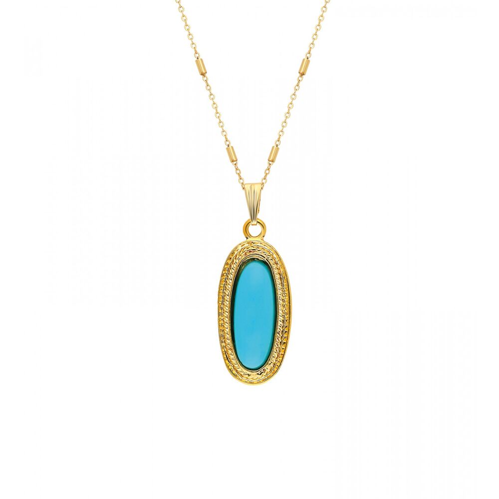 Women's golden necklace with blue stone design - 1