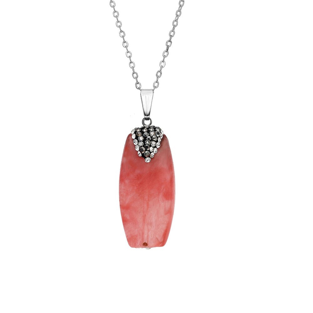 Women's necklace with a natural stone in pink - 1