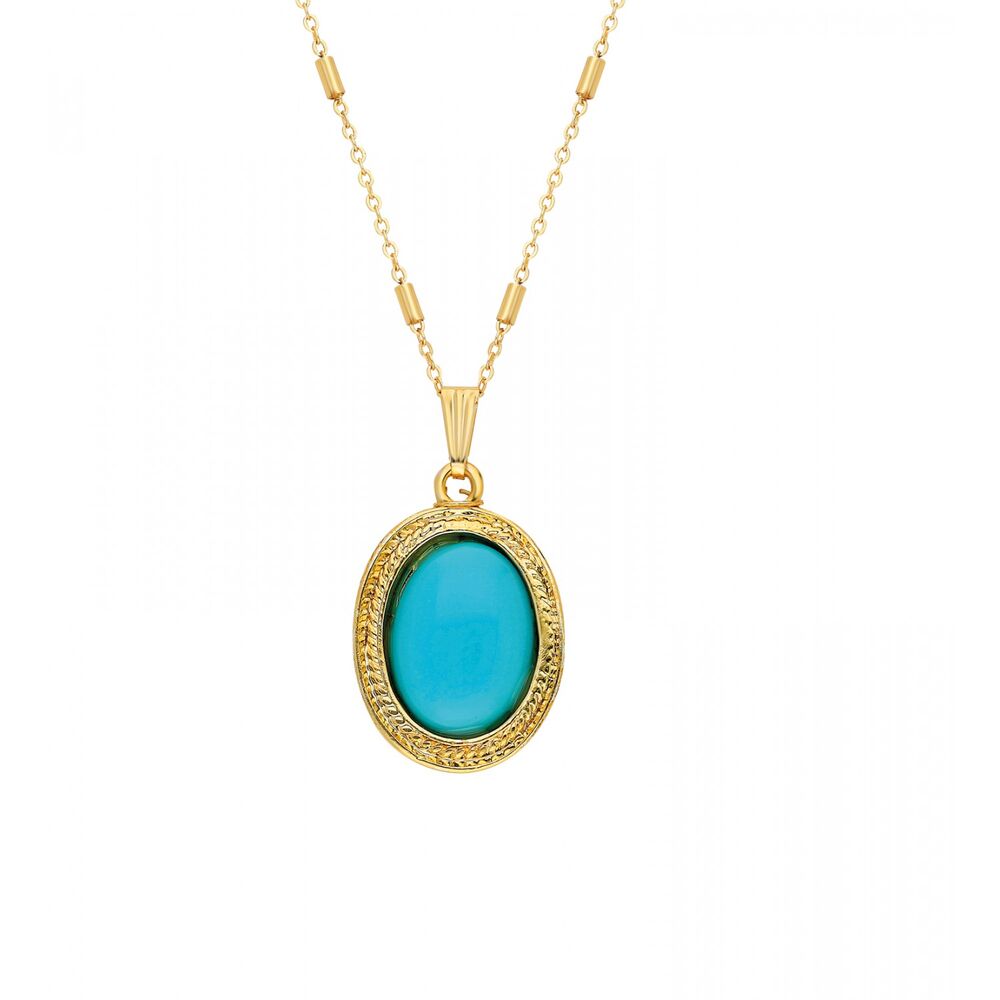 Womens necklace with a turquoise stone, plated with gold - 1