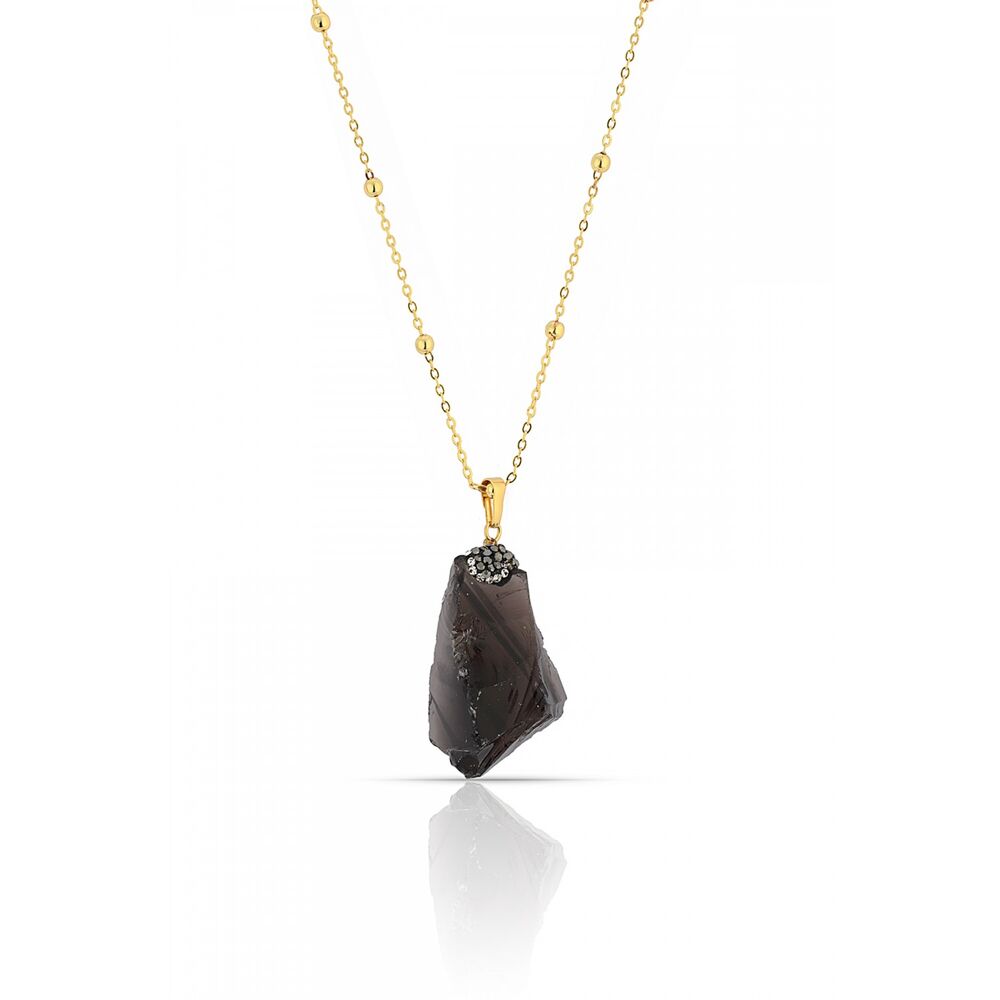 Women's necklace with black quartz stone design - 1