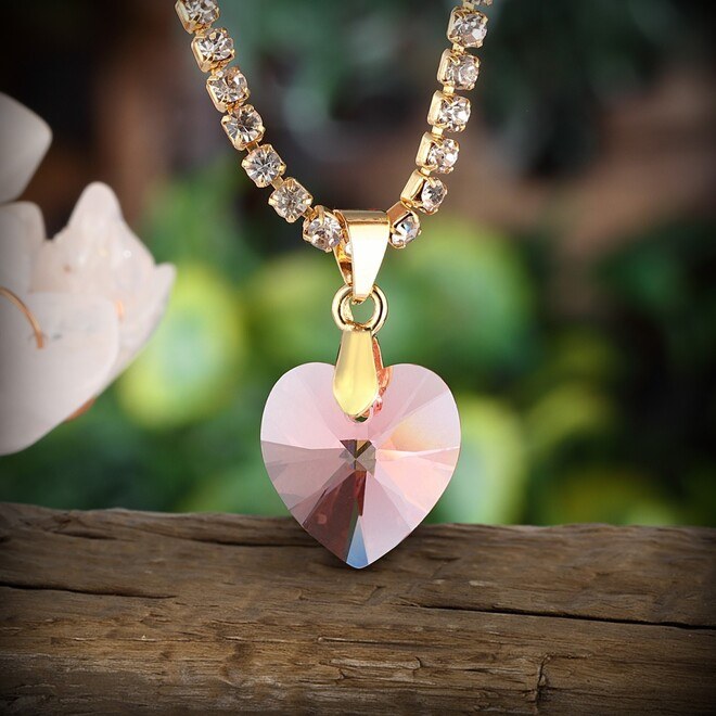 Women's necklace with pink crystal heart - 2