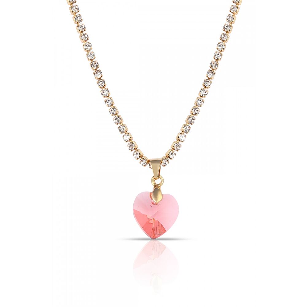 Women's necklace with pink crystal heart - 3