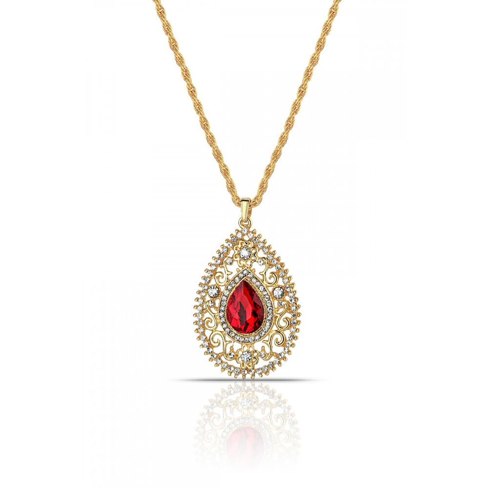 Women's necklace with red stones - 1