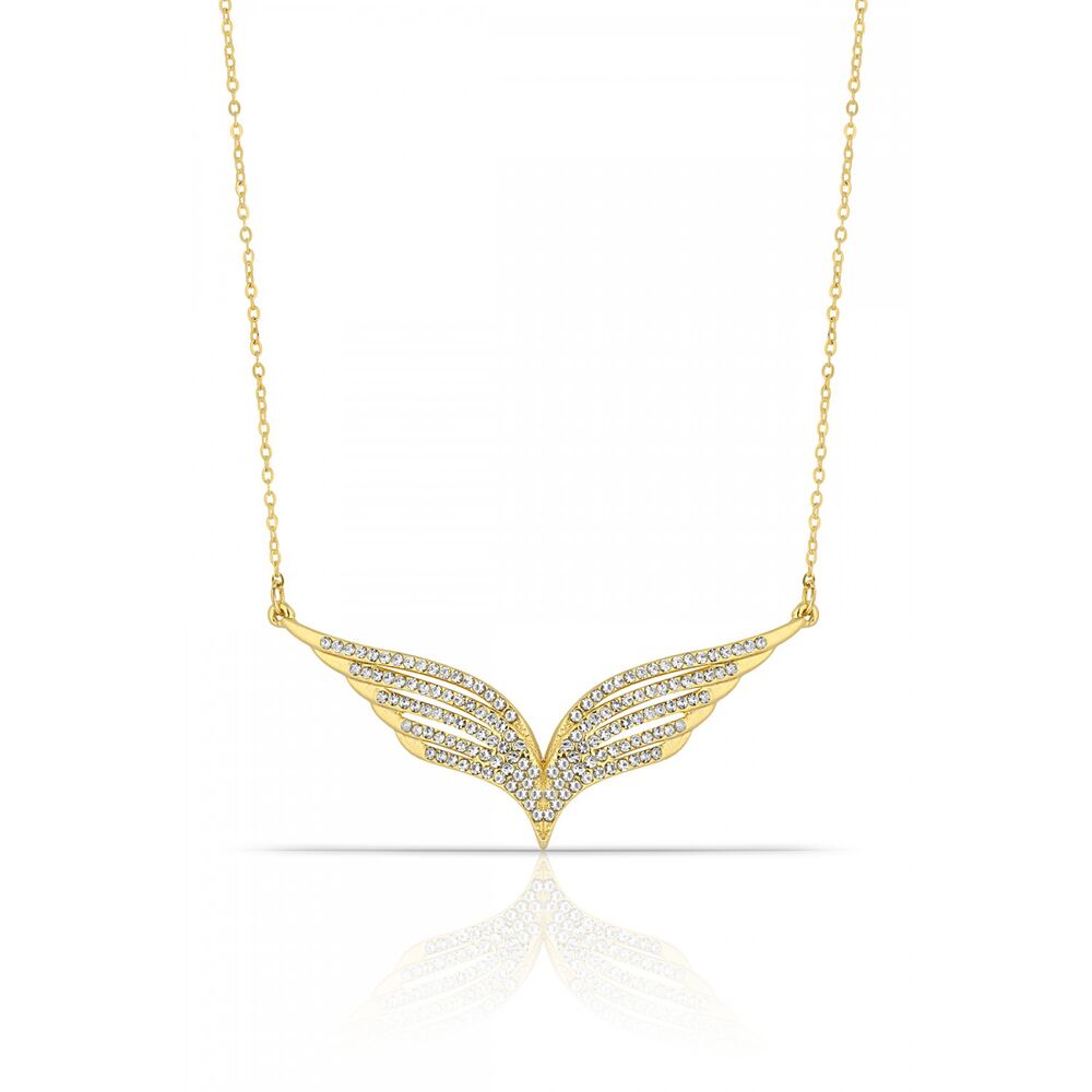 Women's necklace with wings and white stones - 1