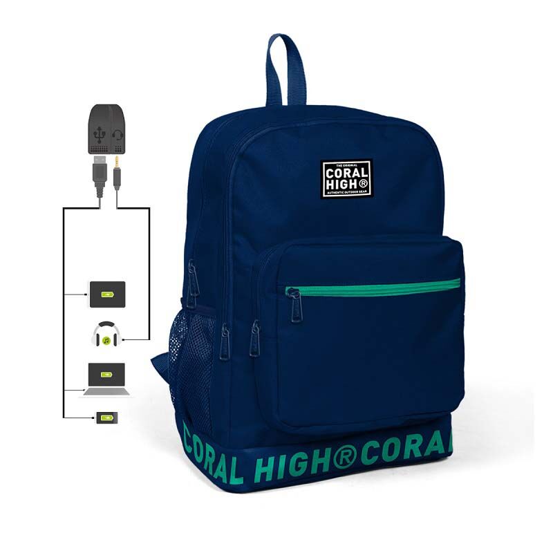 Yaygan Coral High Backpack with USB and Aux Sockets - 1