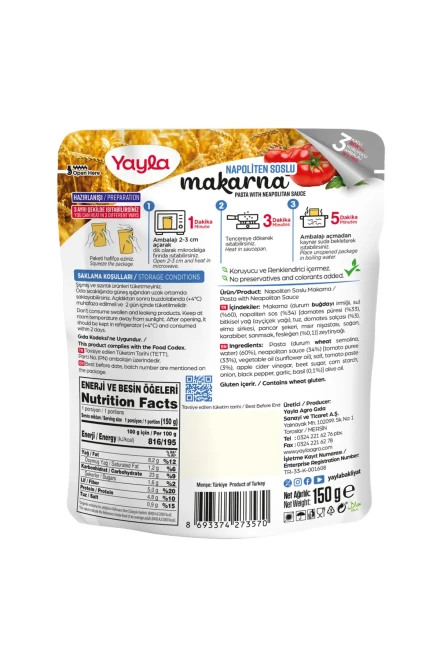 Yayla Yemek Hazır Napoliten Soslu Makarna 150 gr - 2