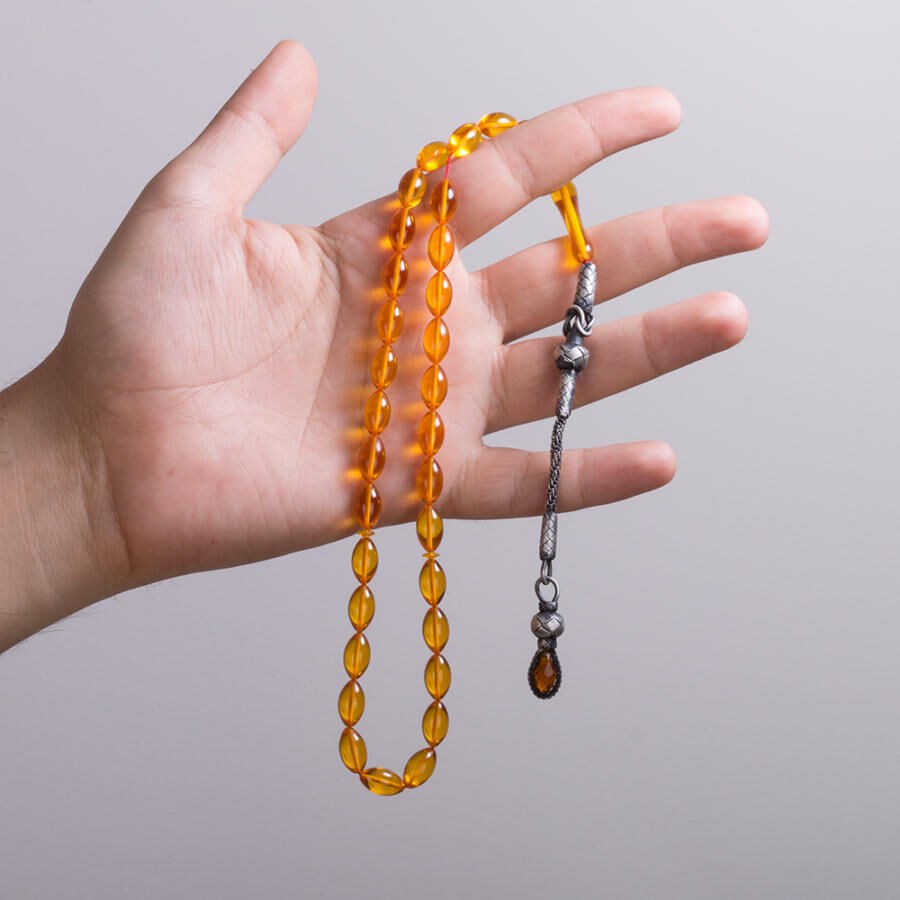 Yellow rosary made of pressed amber - 1