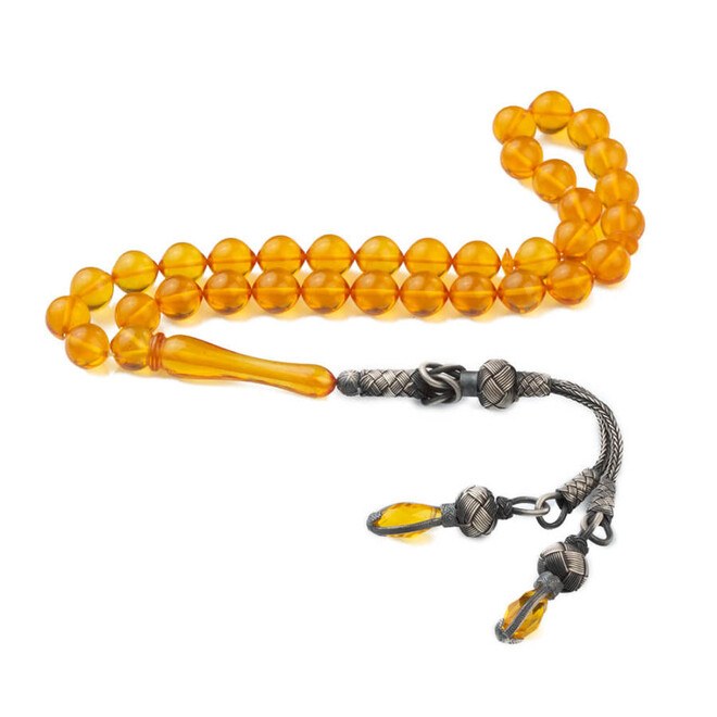 Yellow rosary made of pressed amber with a double tassel - 1