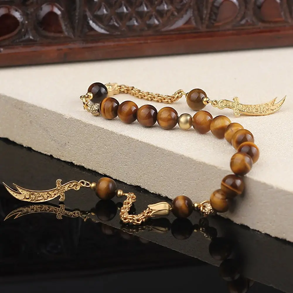 Tesbihevim Zülfikar Sworded Silver Tasseled Tiger Eye Zaza Rosary - 1